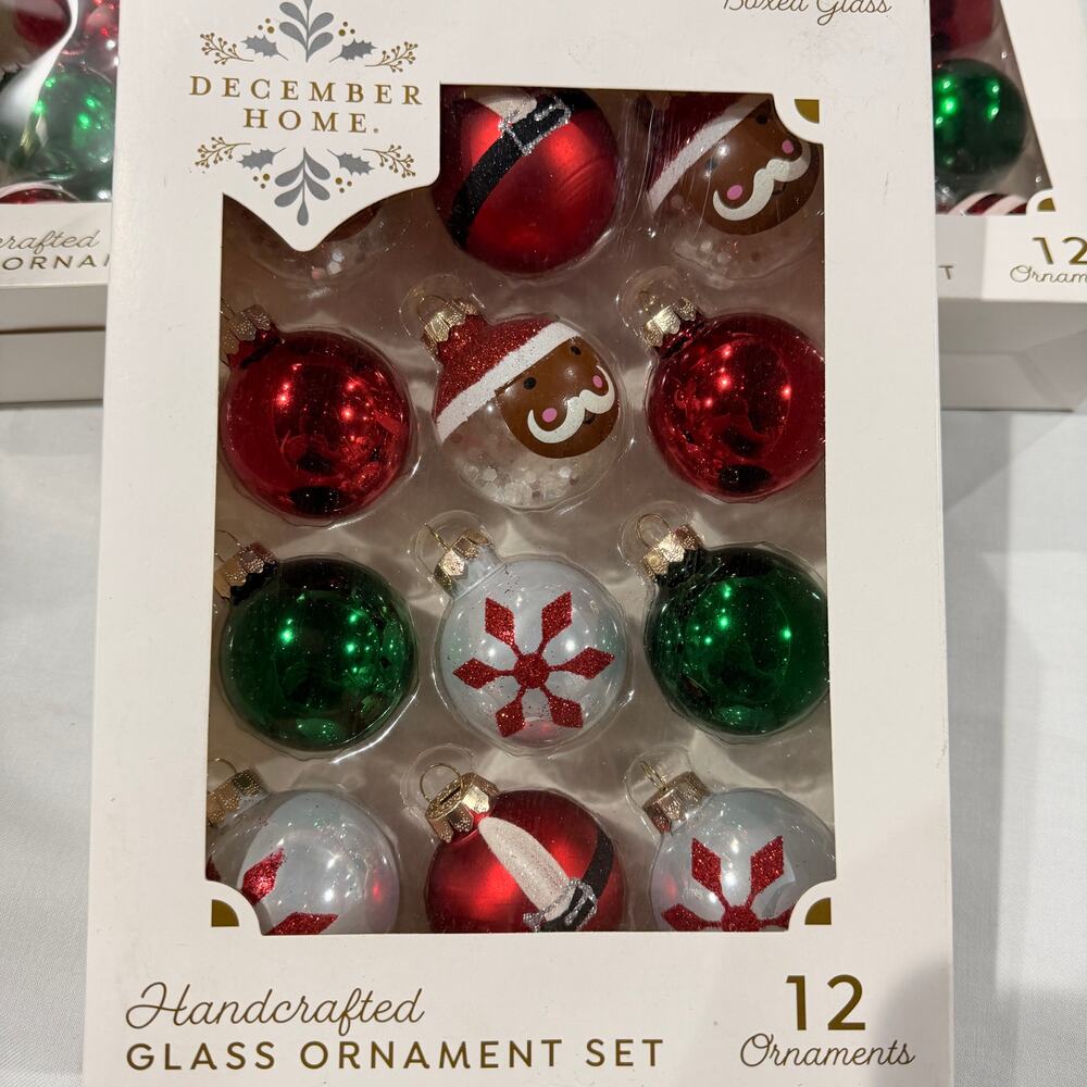 36 pcs Christmas Tree Handcrafted Ornaments Glass Set, Red White Green Glitter - Picture 2 of 3